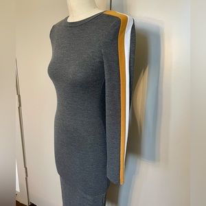 Zara Grey Mid Dress with White and Orange Stripes on Sleeves